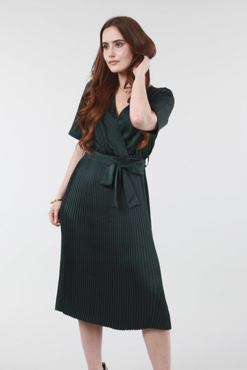 Satin Wrap Front Pleated Midi Dress Double Second